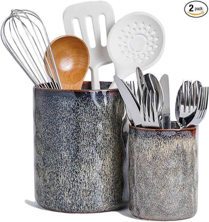 Utensil Holder, 7.25"+5.25" Ceramic Kitchen Utensil Holder for Countertop, Large Cooking Utensil ... | Amazon (US)