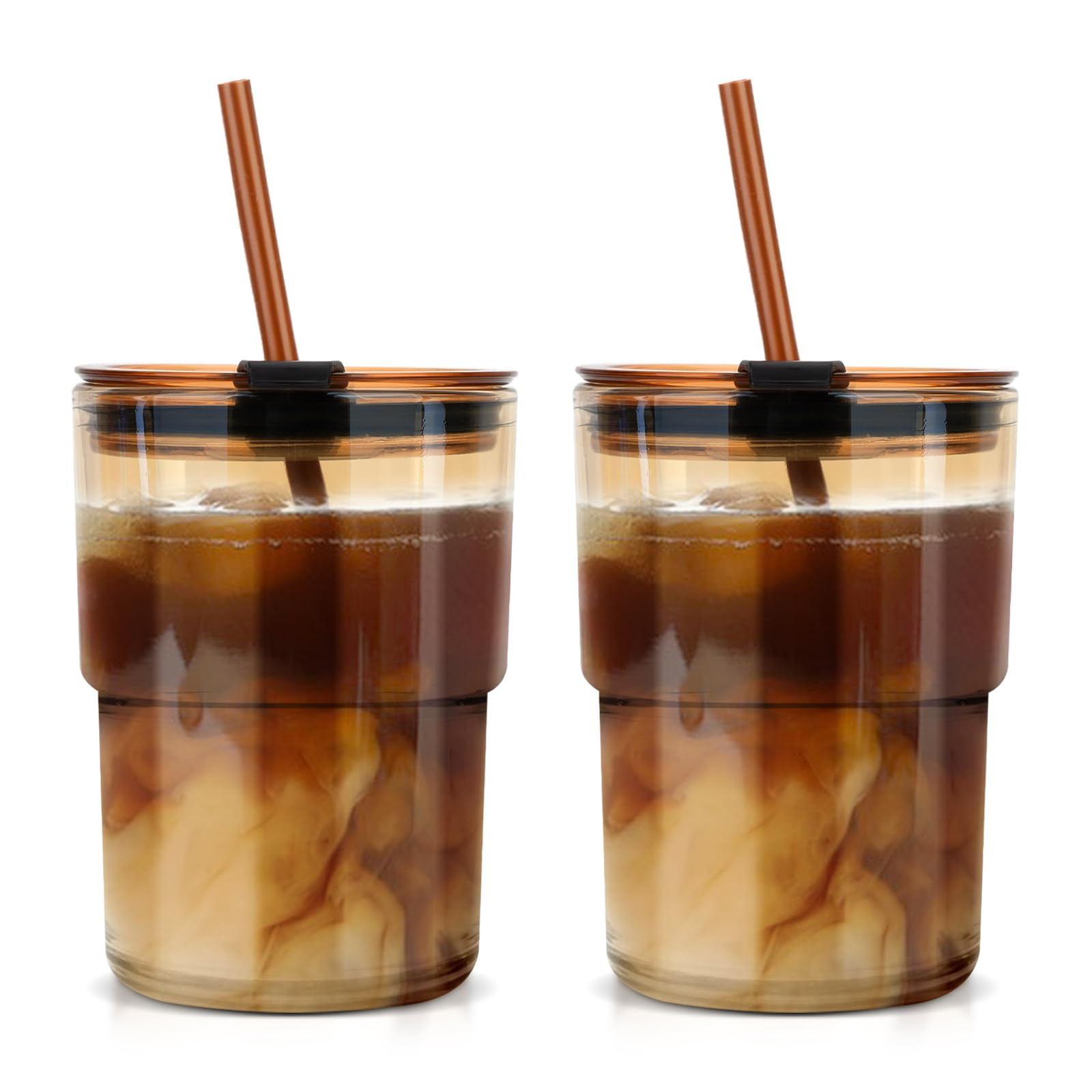 13oz/400ml Glass Tumbler with Straw and Lid, 2 Pack Glass Cup, Sealed Carry on Travel Coffee Cup ... | Amazon (CA)
