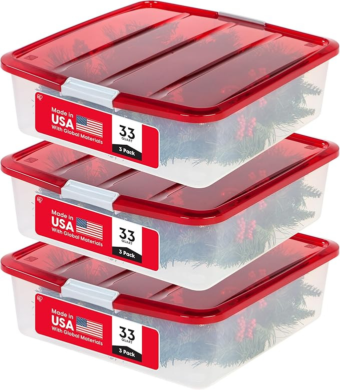 IRIS USA 33 Qt. Holiday Wreath Storage Container Box with Lid, 3-pack, Stackable Under Bed Storag... | Amazon (US)