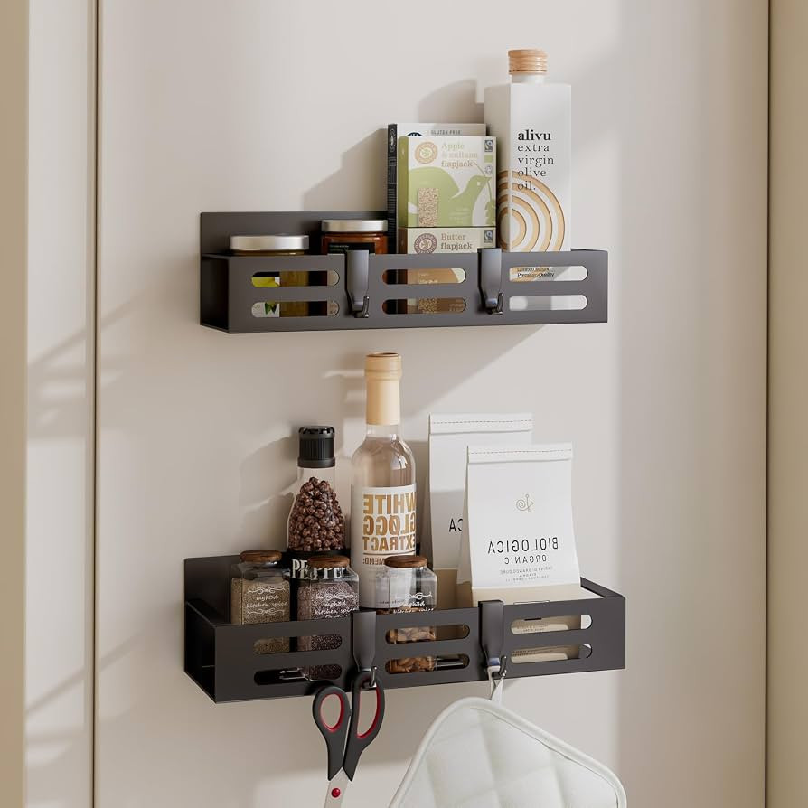 2 Pack Magnetic Spice Rack for Refrigerator, Black Magnetic Shelf and Fridge Kitchen Cabinet Orga... | Amazon (US)