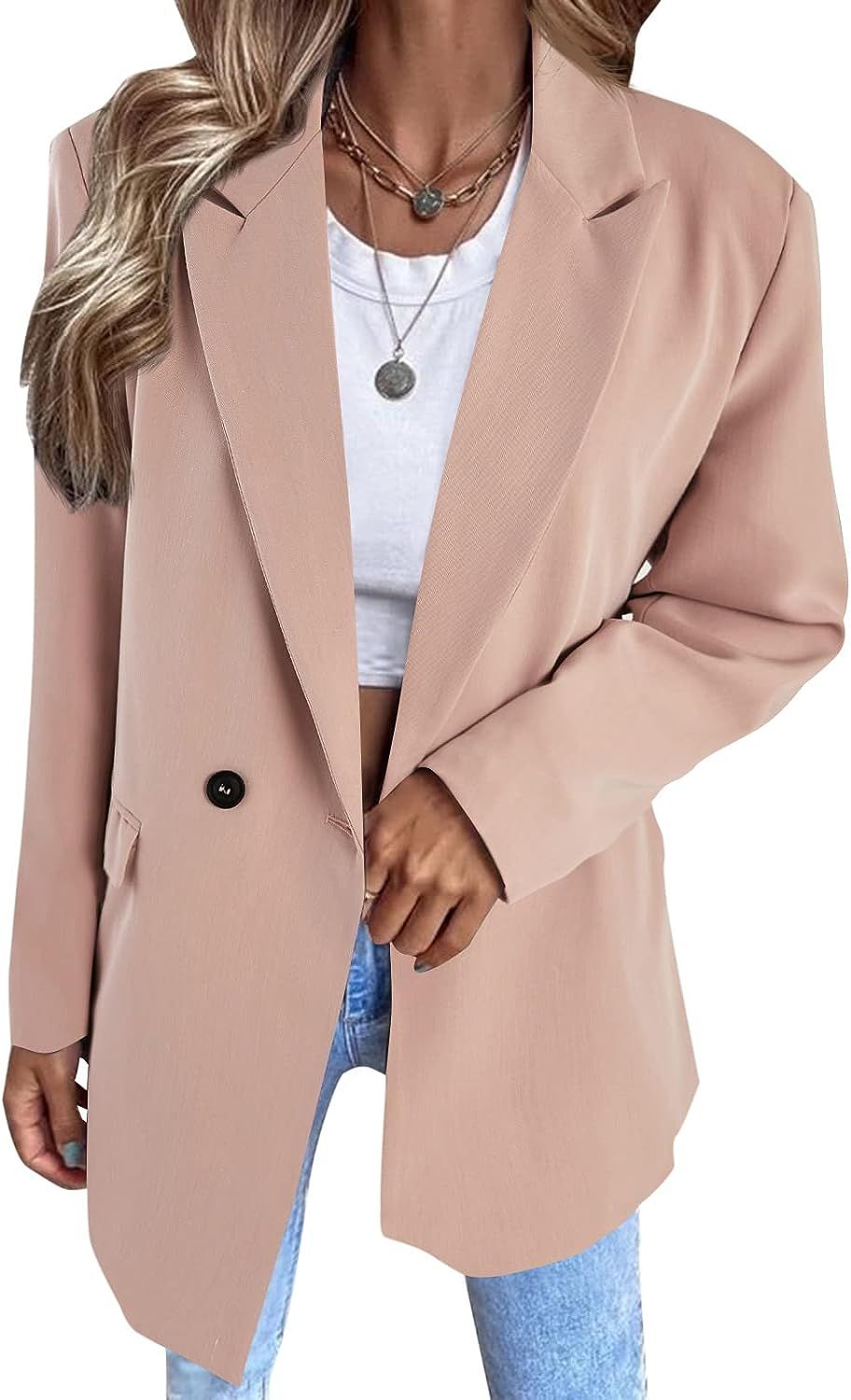 Valpweet Womens Blazers Casual Open Front Long Sleeve Lapel Solid Color Button Work Office Busine... | Amazon (US)