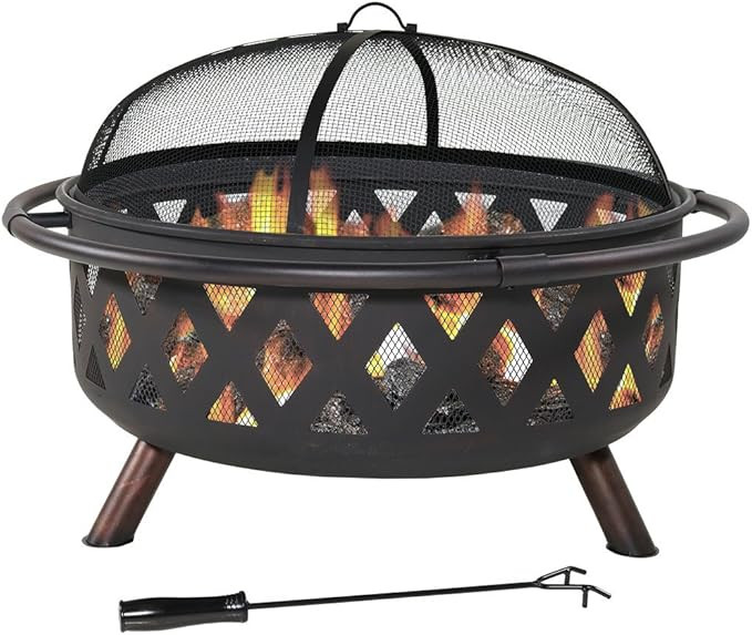 Sunnydaze 36" Crossweave Outdoor Fire Pit with Screen - Black | Amazon (US)