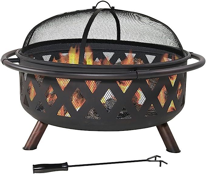 Sunnydaze 36" Crossweave Outdoor Fire Pit with Screen - Black | Amazon (US)