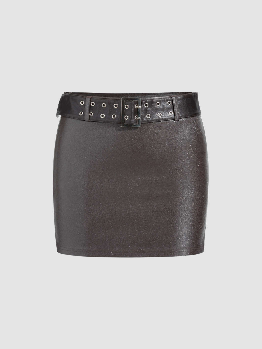 Faux Leather High Waist Solid Belted Mini Skirt | Cider