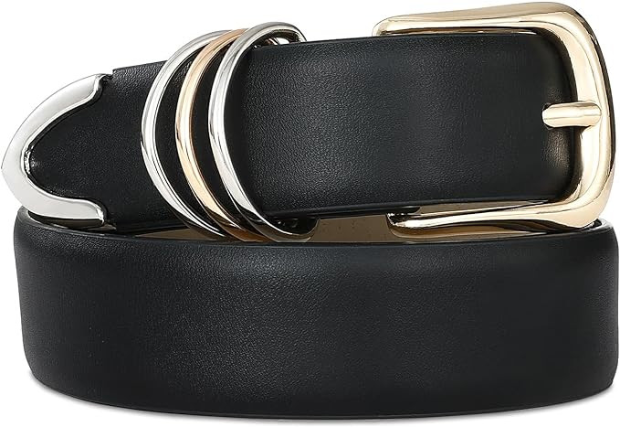 Women's Leather Belts with Gold Buckle Fashion Leather Waist Belt Elegant Ladies Belts for Jeans ... | Amazon (US)
