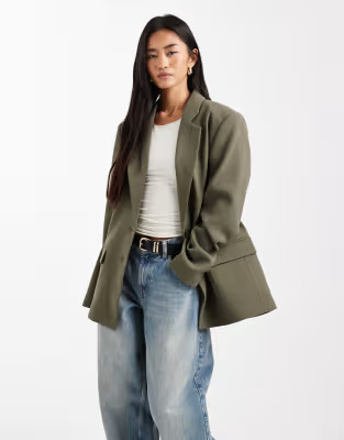 ASOS DESIGN tailored oversized blazer in khaki | ASOS | ASOS (Global)