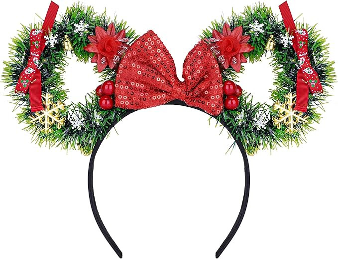 Christmas Mouse Ear Headband Bow - Christmas Bell Red Santa Claus Mouse Ear Led Light Costume Hea... | Amazon (US)