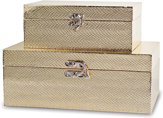 MODE HOME Gold Leather Kitchen Storage Boxes Fashion Jewelry Wooden Boxes Waterproof Set of 2 | Amazon (US)