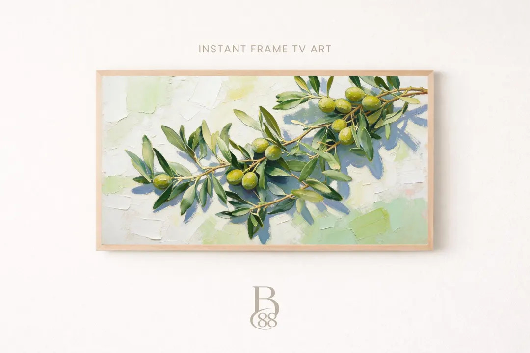 Neutral Olive Branch Frame TV Art – Mediterranean Botanical Oil Painting for Samsung Frame TV | Etsy (US)