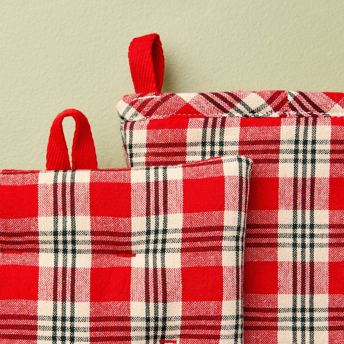 2pc Oven Mitten and Potholder Set Red/Natural Plaid - Hearth & Hand™ with Magnolia | Target