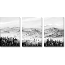 Black and White Foggy Forest Wall Art for Living Room 3 Pieces Tree Landscape Painting Misty Moun... | Amazon (US)