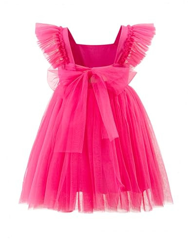 Tutu.kk Toddler Girls Vintage Party Dress Ruffled Sleeve A-Line Tulle Flower Girl Dresses for Wedding,Birthday Hot Pink 3-4 Years | Amazon (US)