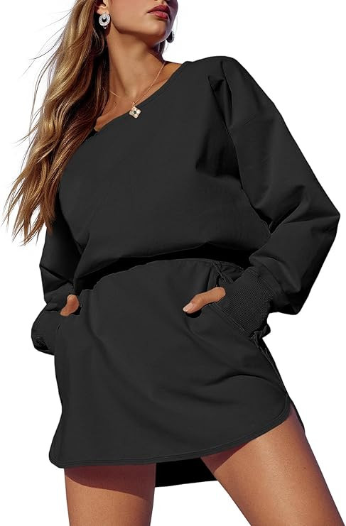 Fisoew Womens Long Sleeve Athletic Dress Backless Keyhole Built-in Shorts Oversized Workout Activ... | Amazon (US)