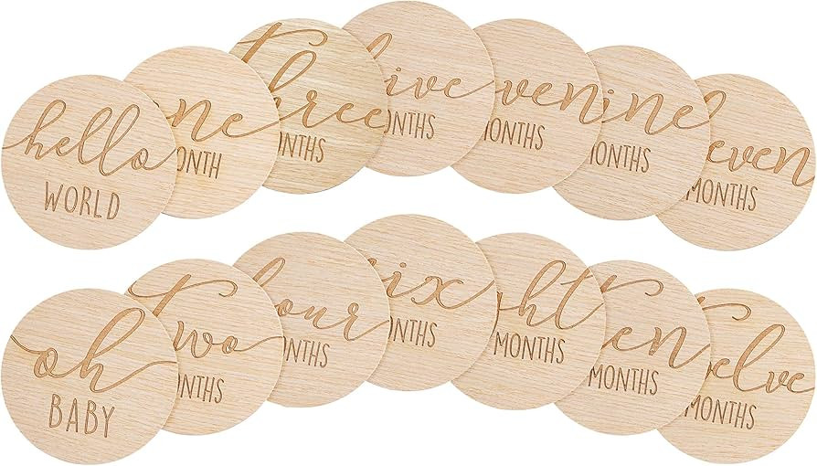 Pearhead Wooden Monthly Milestone Photo Cards - 7 Double-Sided Engraved Discs for Baby Announceme... | Amazon (US)