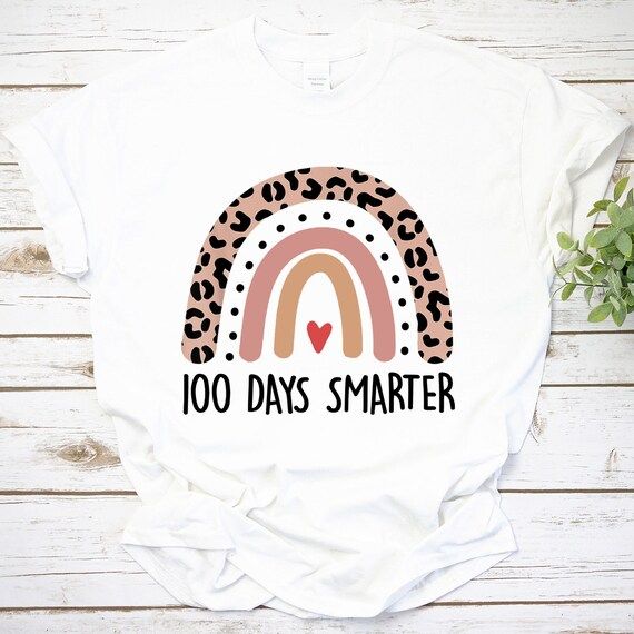 100 Days Smarter Happy 100th Day Of School Rainbow Leopard T-Shirt, Funny Teacher Shirt, Rainbow ... | Etsy (US)