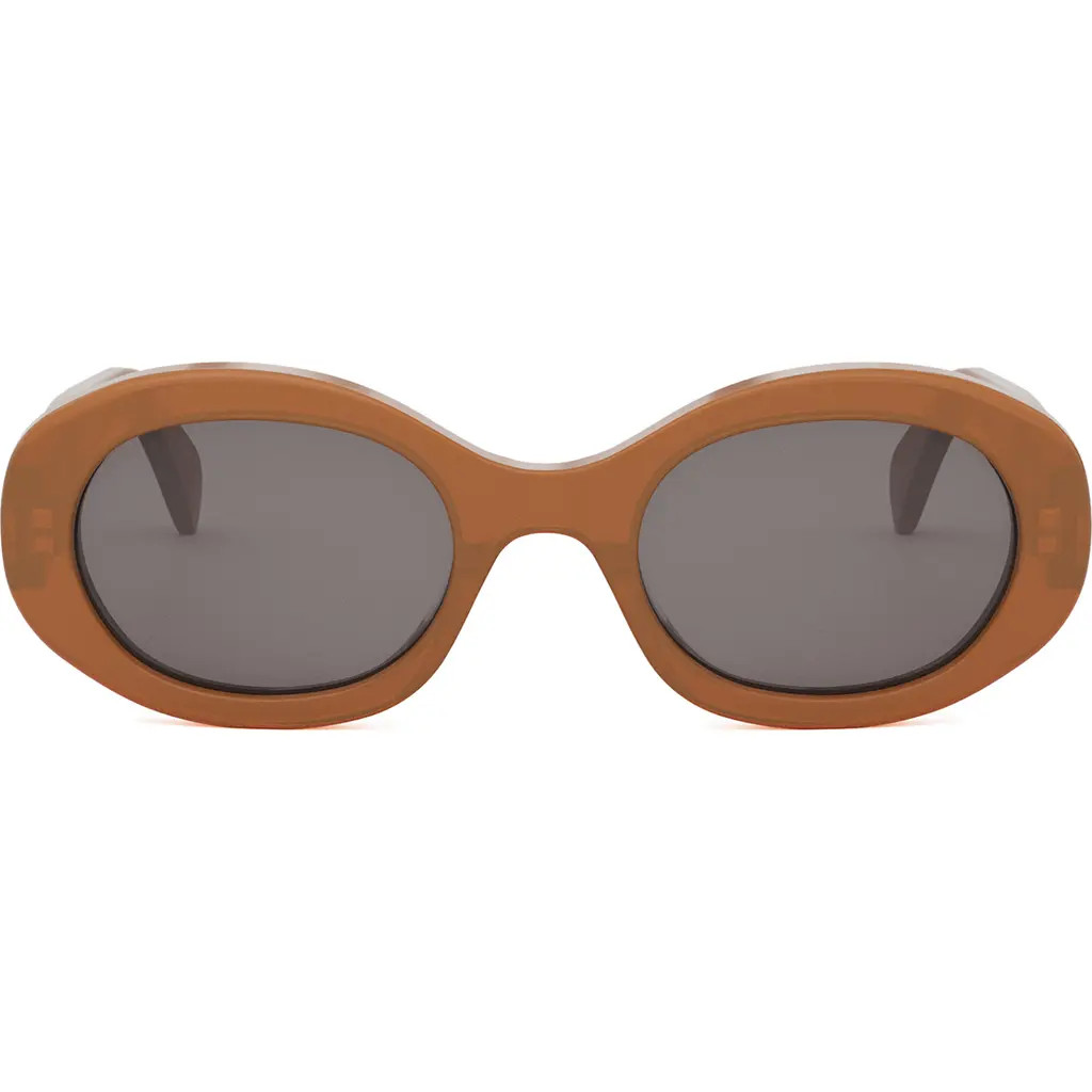 CELINE Triomphe 52mm Oval Sunglasses in Shiny Light Brown /Smoke at Nordstrom | Nordstrom