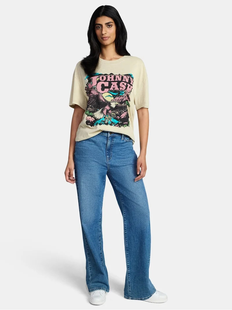 Johnny Cash Women's Graphic Print Tour Tee with Short Sleeves, Sizes XXS-XXL | Walmart (US)