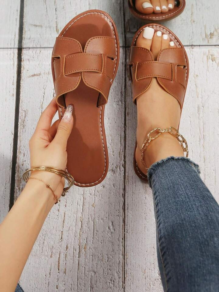 Flache Hausschuhe Für Damen, Bequeme Zehengreifer Hausschuhe, Sandalen Für Draußen Am Strand | SHEIN