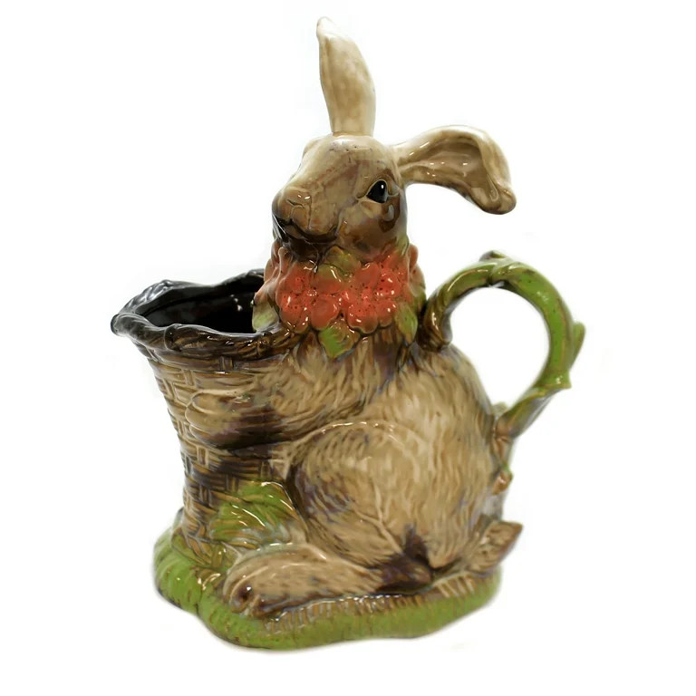 Easter BUNNY WITH BASKET Stoneware Rabbit Flowers Em1765 Pitcher | Walmart (US)
