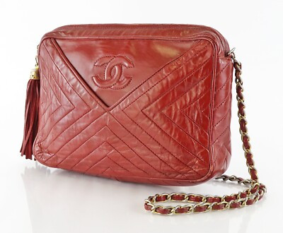 Auth CHANEL Red Wine Leather and Gold Chain Shoulder Bag Purse #60126 | eBay US