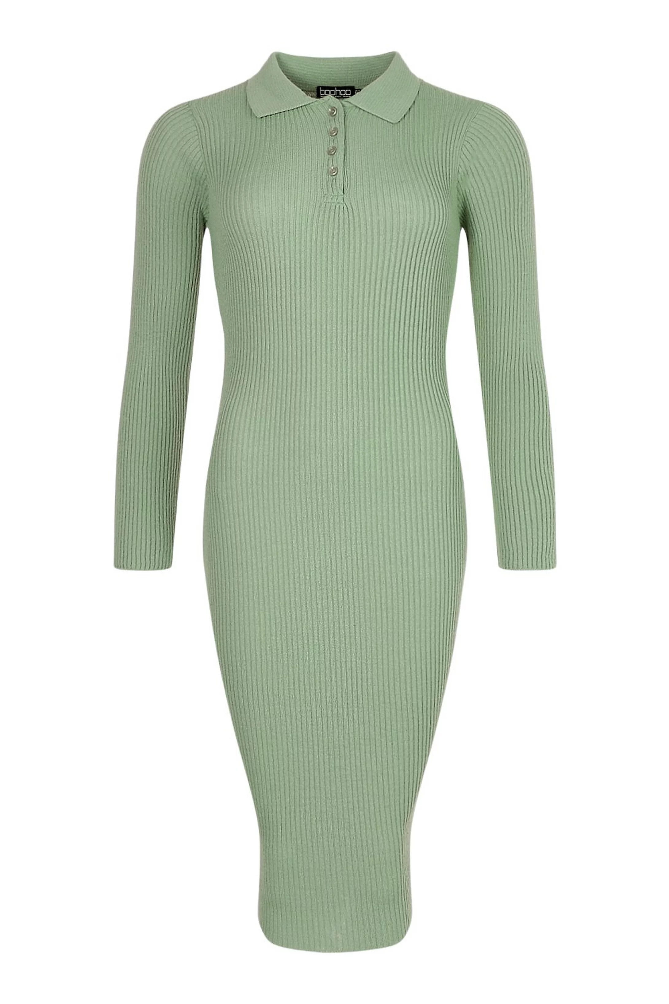 Polo Collar Rib Knit Midi Dress | Boohoo.com (US & CA)