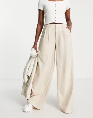 Stradivarius super wide leg tailored pants in stone | ASOS (Global)