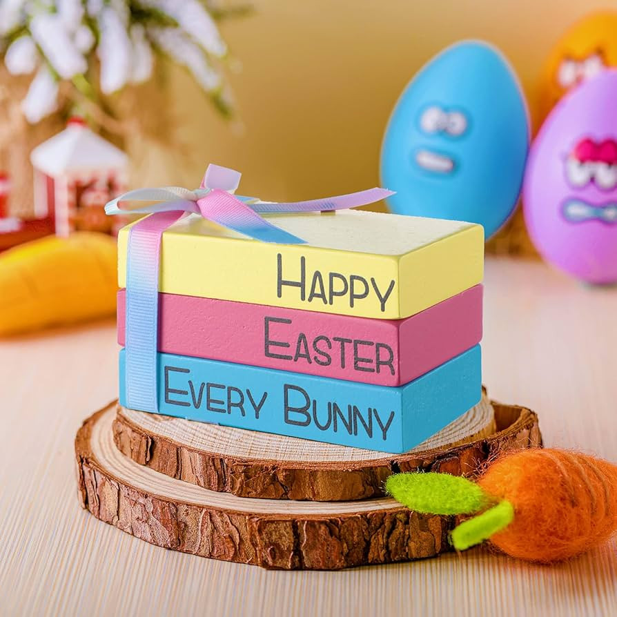 Easter Tiered Tray Decorations Spring Books Stack Decor Wooden Decorative Books Stack Farmhouse M... | Amazon (US)