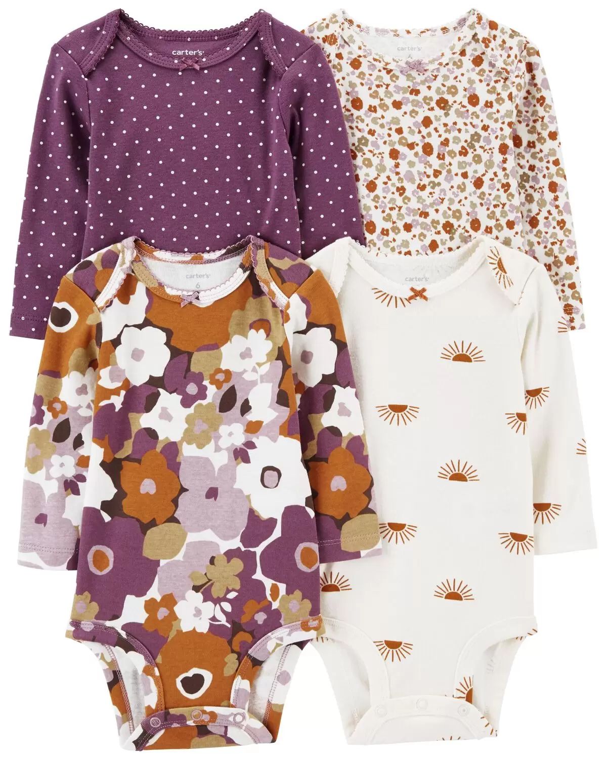 Multi Baby 4-Pack Long-Sleeve Floral & Polka Dot Bodysuits | carters.com | Carter's