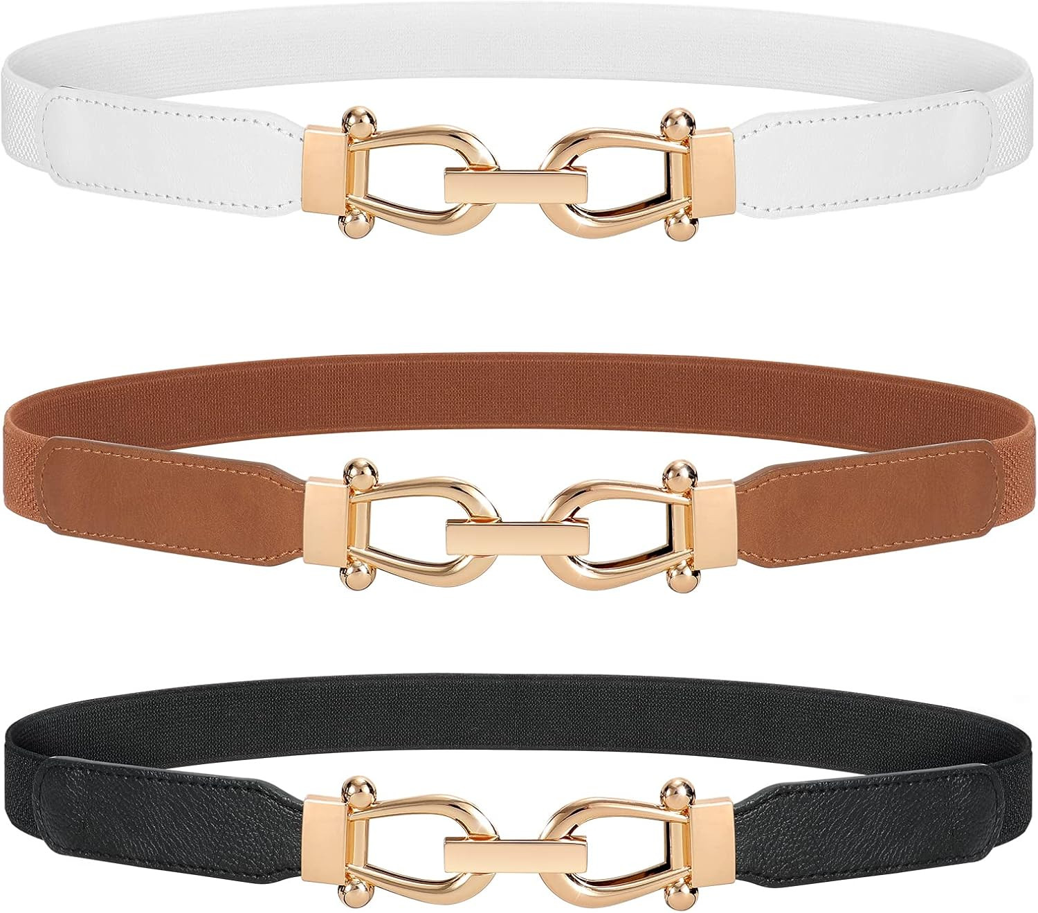 JASGOOD Women Stretchy Waist Belt Retro Elastic Skinny Belt for Ladies with Gold Buckle | Amazon (US)