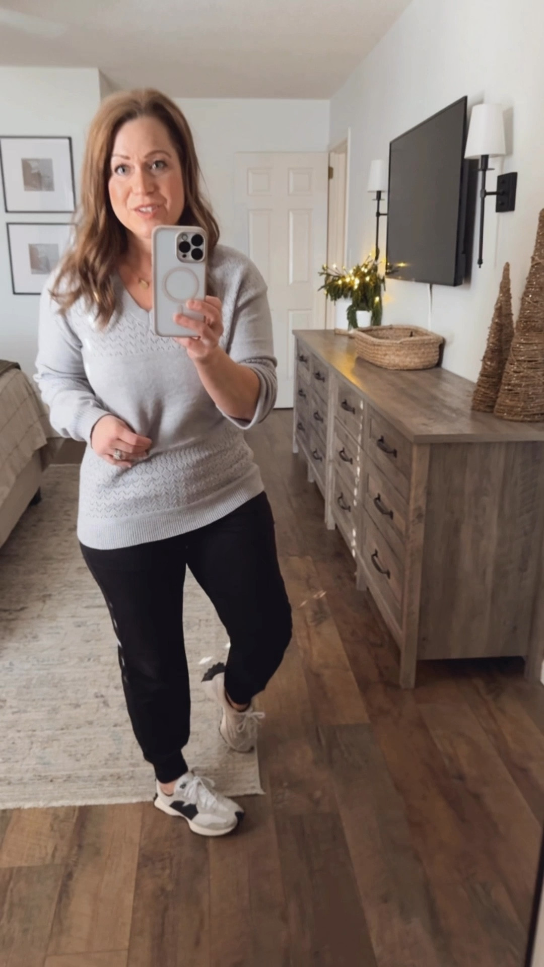 Todays OOTD

V neck sweater 
Joggers 
Sneakers 

I am in small in sweater 
Medium in joggers 
Shoes -TTS

#LTKShoeCrush #LTKSeasonal #LTKMidsize