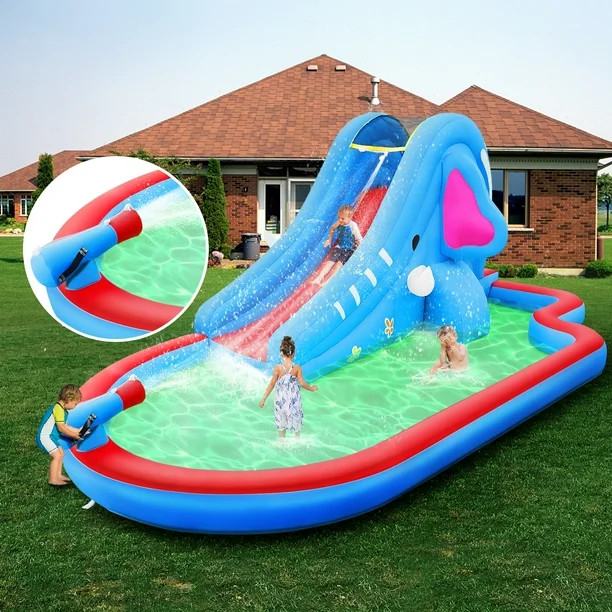 Inflatable pool water slides kids outdoor Inflatable bouncers House w/long slide Climbing Wall & ... | Walmart (US)