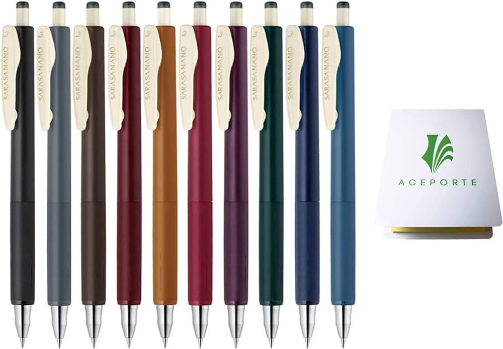 ACEPORTE ZEBRA SARASA NANO 0.3mm Gel Ballpoint Pen 10 Vintage Color with Sticky Notes Value Set | Amazon (US)