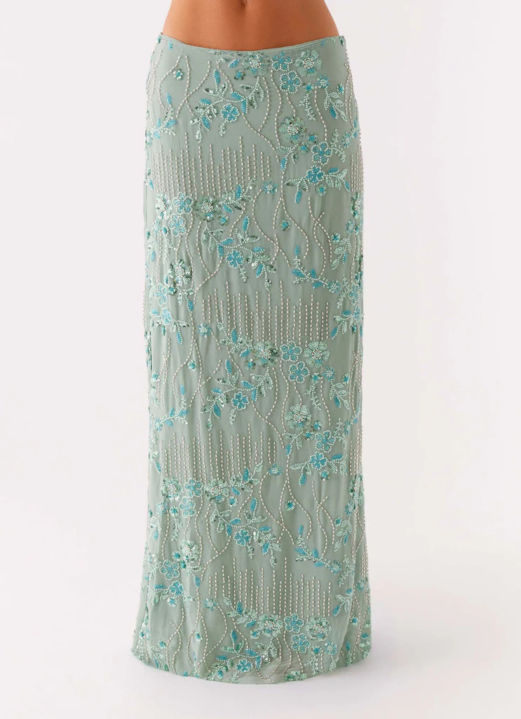 Corinna Low Rise Sequin Maxi Skirt - Mint | Peppermayo (Global)