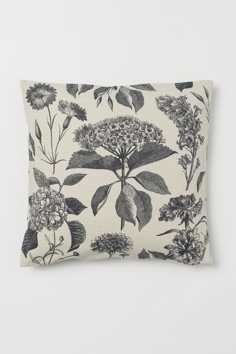 Patterned Cushion Cover - Dark gray/floral - Home All | H&M US | H&M (US + CA)