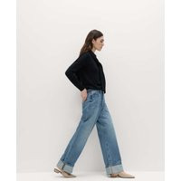 M&S High Waisted Wide Leg Turn Up Jeans Medium Indigo | Marks & Spencer (UK)