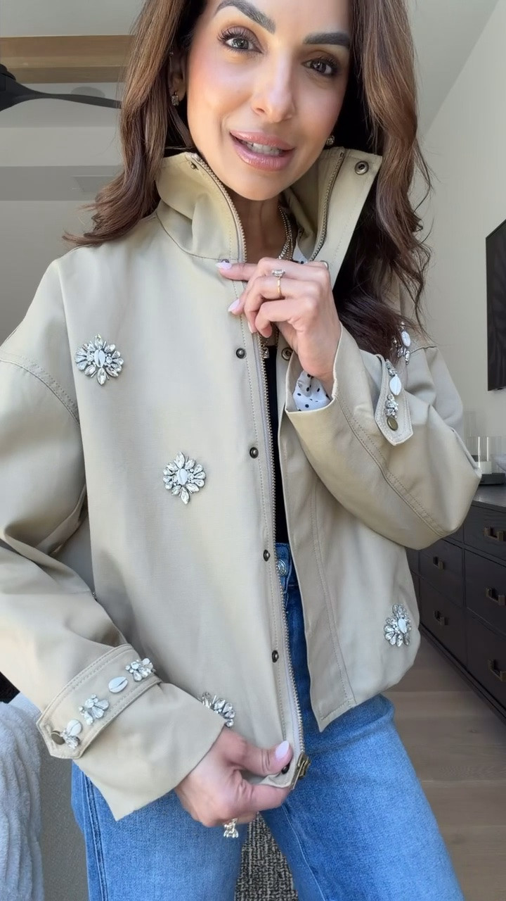 The rhinestone detail on this jacket is stunning! Such a great fall statement piece from @Anthropologie.