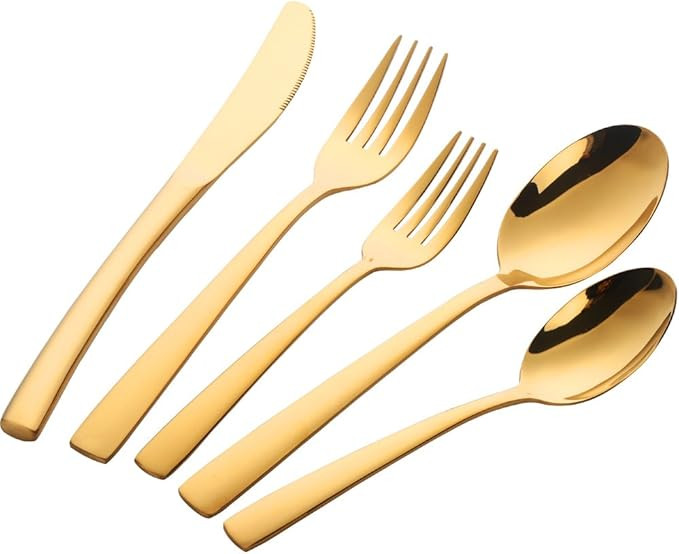 Buyer Star 20 Pieces Gold Flatware Set Metal Stainless Steel Cutlery Set Reusable Knife Fork Spoo... | Amazon (CA)