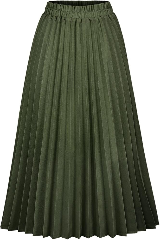 CHARTOU Womens Chic Elastic High Waisted A Line Leopard Print Pleated Shirring Midi-Long Skirt | Amazon (US)