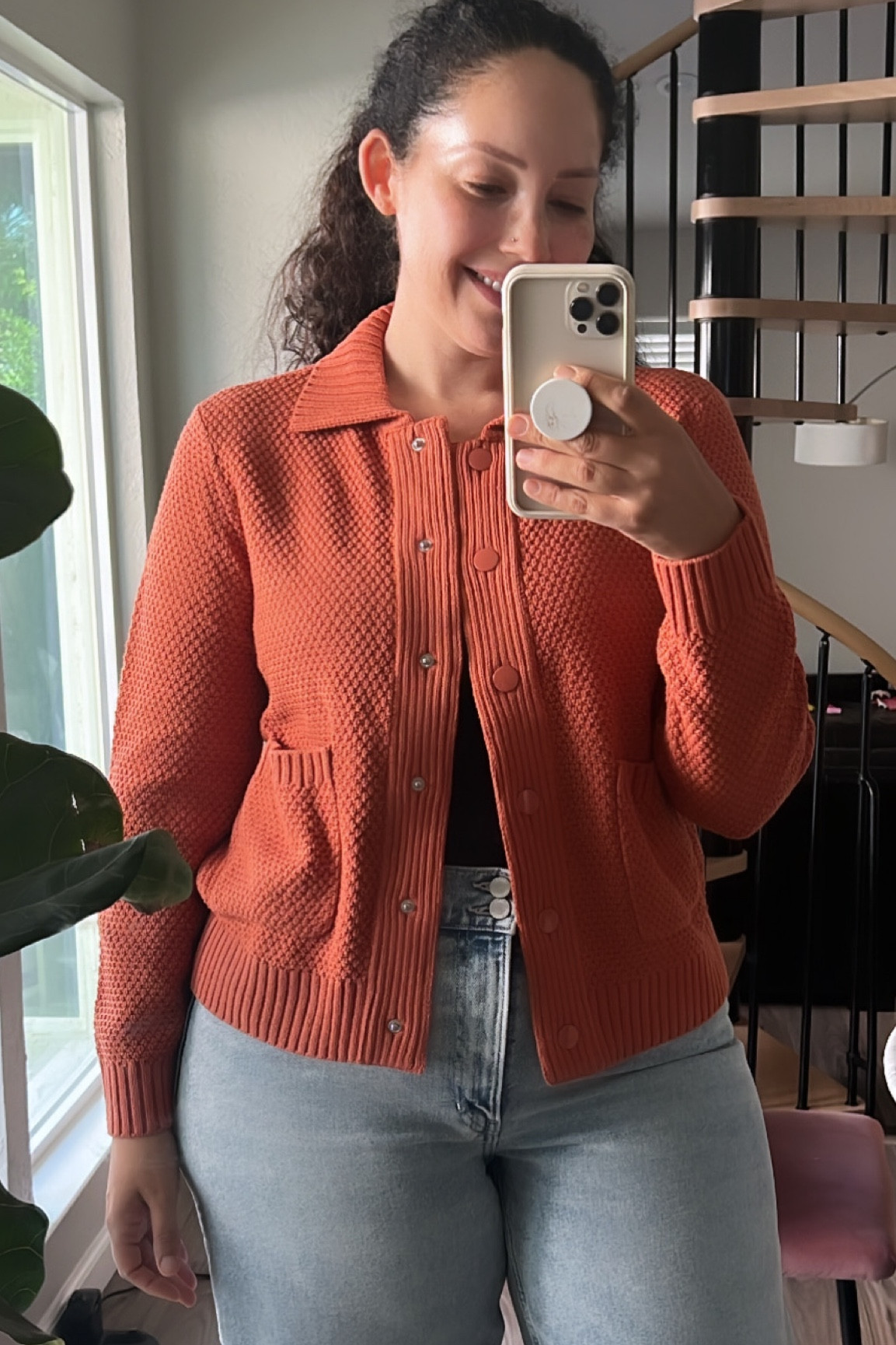 Cardigan sweater.

Runs big, size down one size (wearing M).

#fallfind #falloutfit 

#LTKmidsize #LTKstyletip #LTKFind