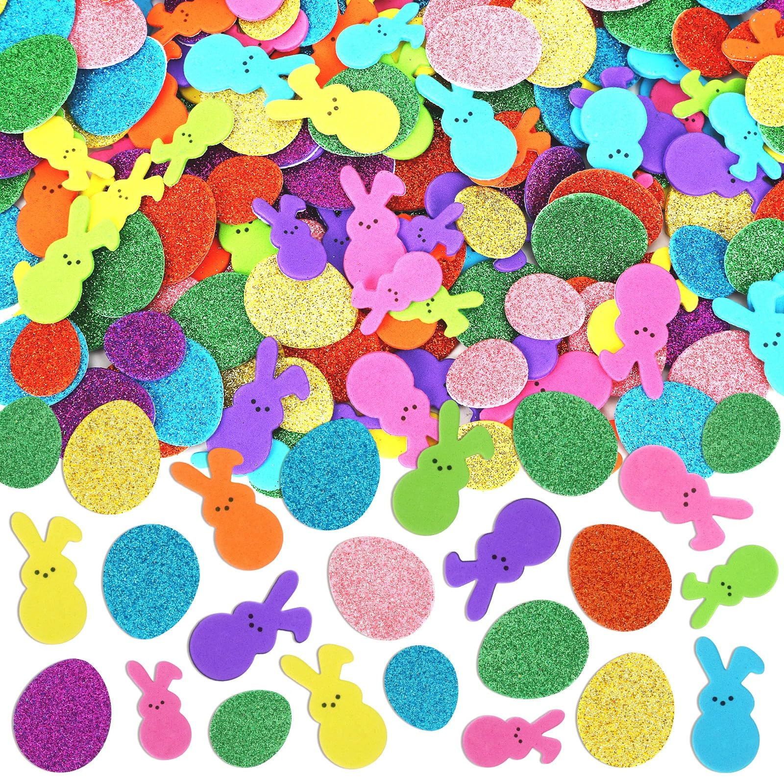 JULBEAR 300 Pieces Easter Foam Stickers Colorful Bulk Egg Bunny Stickers for Spring Easter Arts C... | Amazon (US)