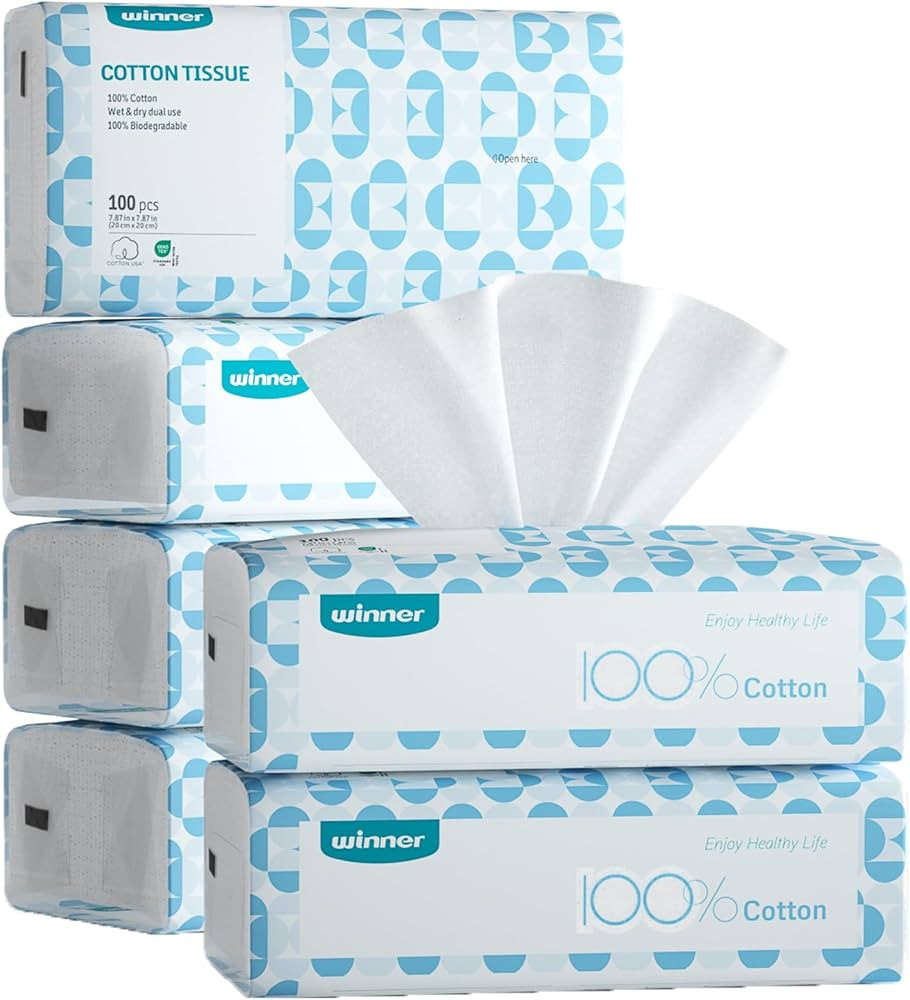 Winner Soft Face Towels - 100% USA Cotton Dry Wipes, 600 Count Unscented Cotton Tissues for Sensi... | Amazon (US)