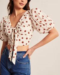 Women's Tie-Front Puff Sleeve Top | Women's Tops | Abercrombie.com | Abercrombie & Fitch (US)