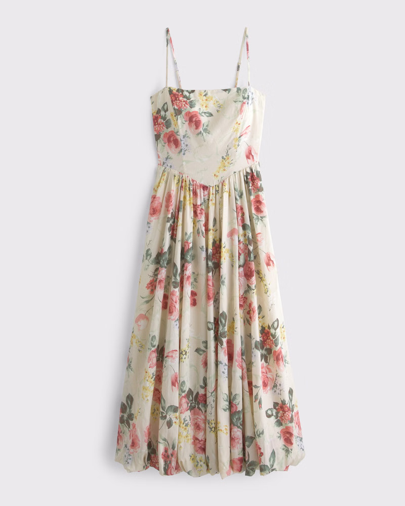 Dipped-Waist Bubble Hem Midi Dress | Abercrombie & Fitch (US)