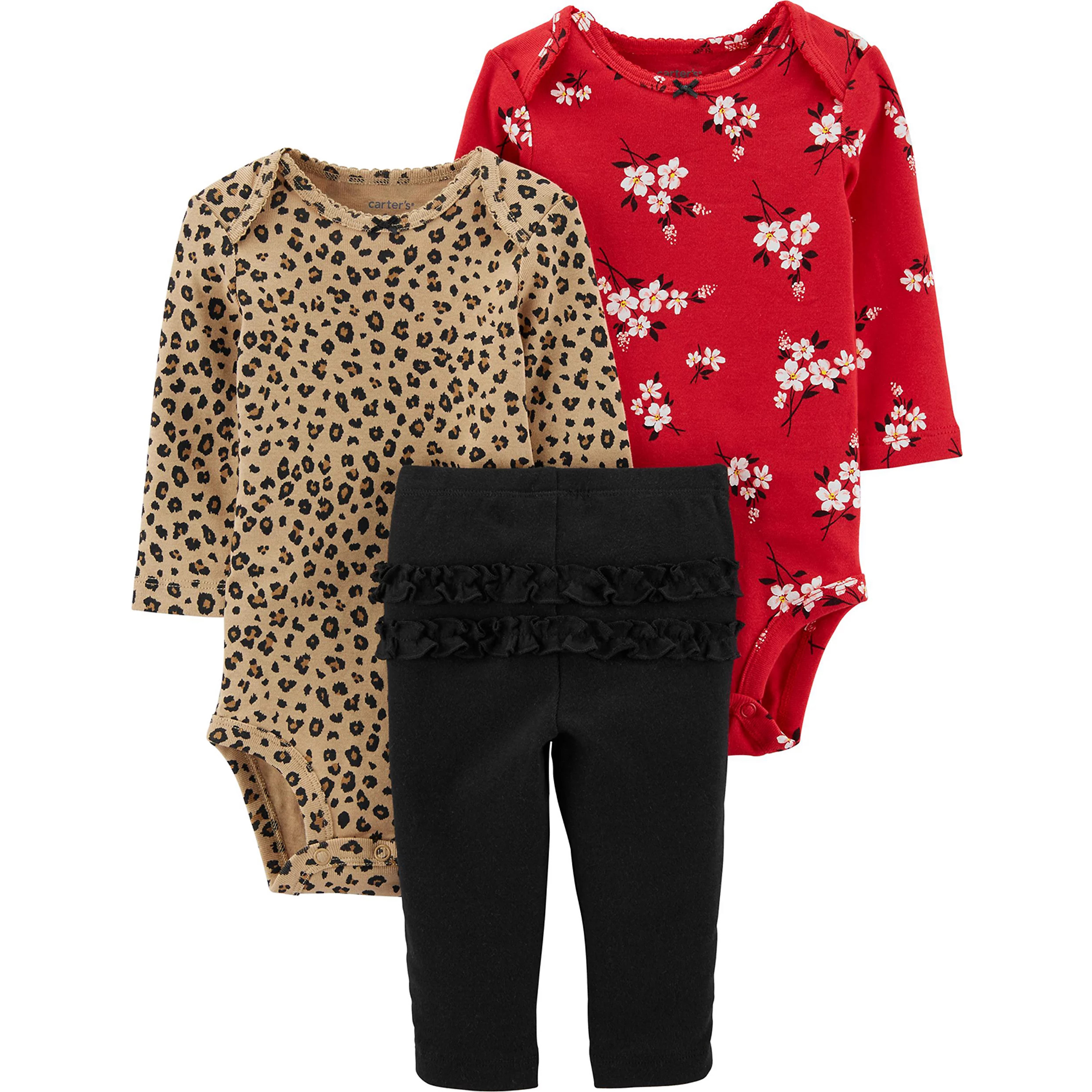 Baby Girl Carter's 3-Piece Leopard & Floral Bodysuit Pant Set | Kohl's