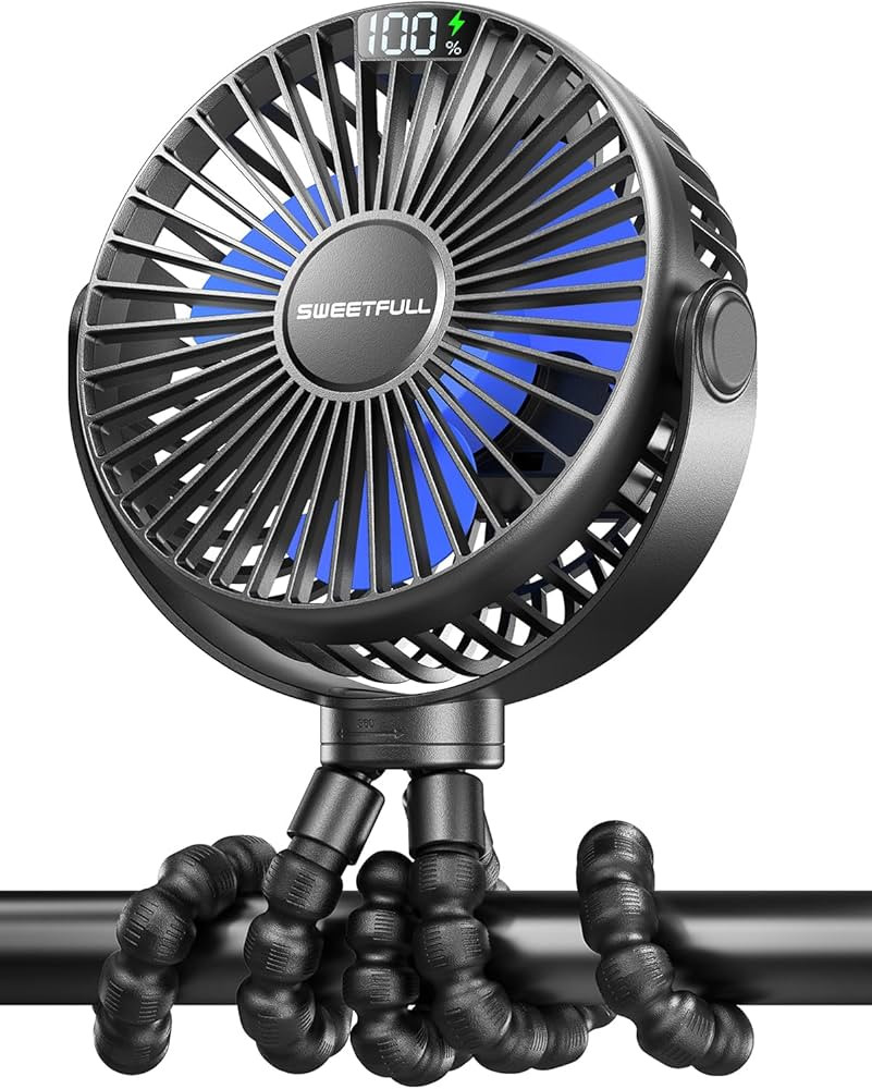 SWEETFULL Portable Stroller Fan with LED Display 4000mAh Battery Powered Mini Clip Fan, 4-Speed R... | Amazon (US)