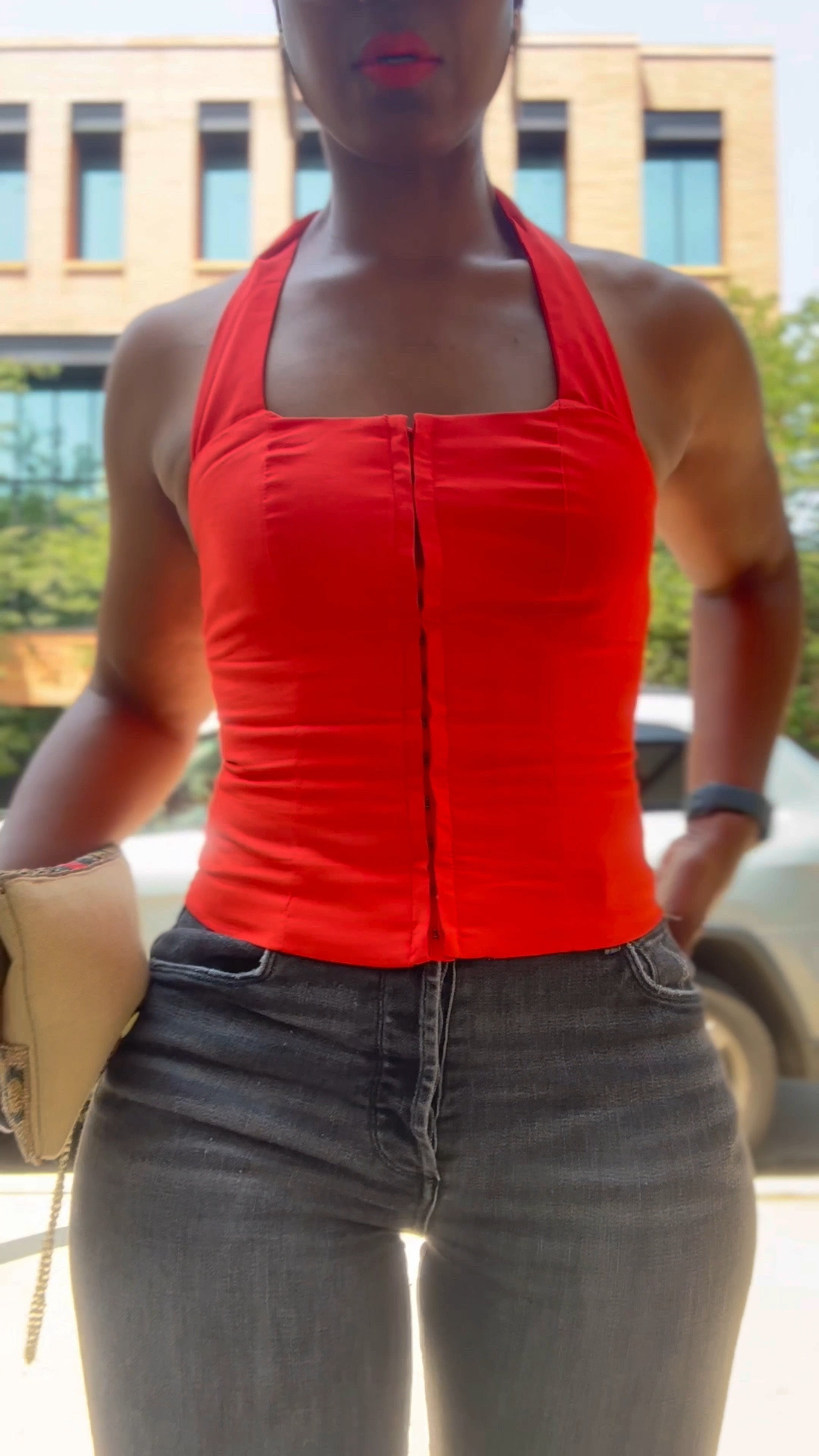 Effortless. Simple. Chic. A classic pairing of a halter and skinny jean! 