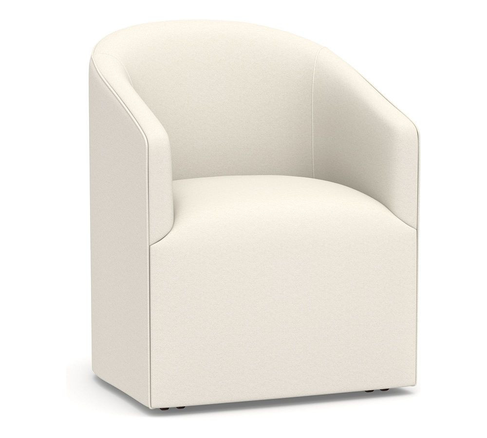 Baldwin Upholstered Barrel Back Dining Armchair, Performance Heathered Basketweave Ivory | Pottery Barn (US)