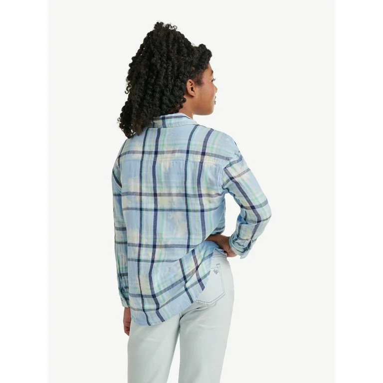 Justice Girl's Long Sleeve Plaid Flannel Collared Top, Sizes XS-XL & Plus | Walmart (US)