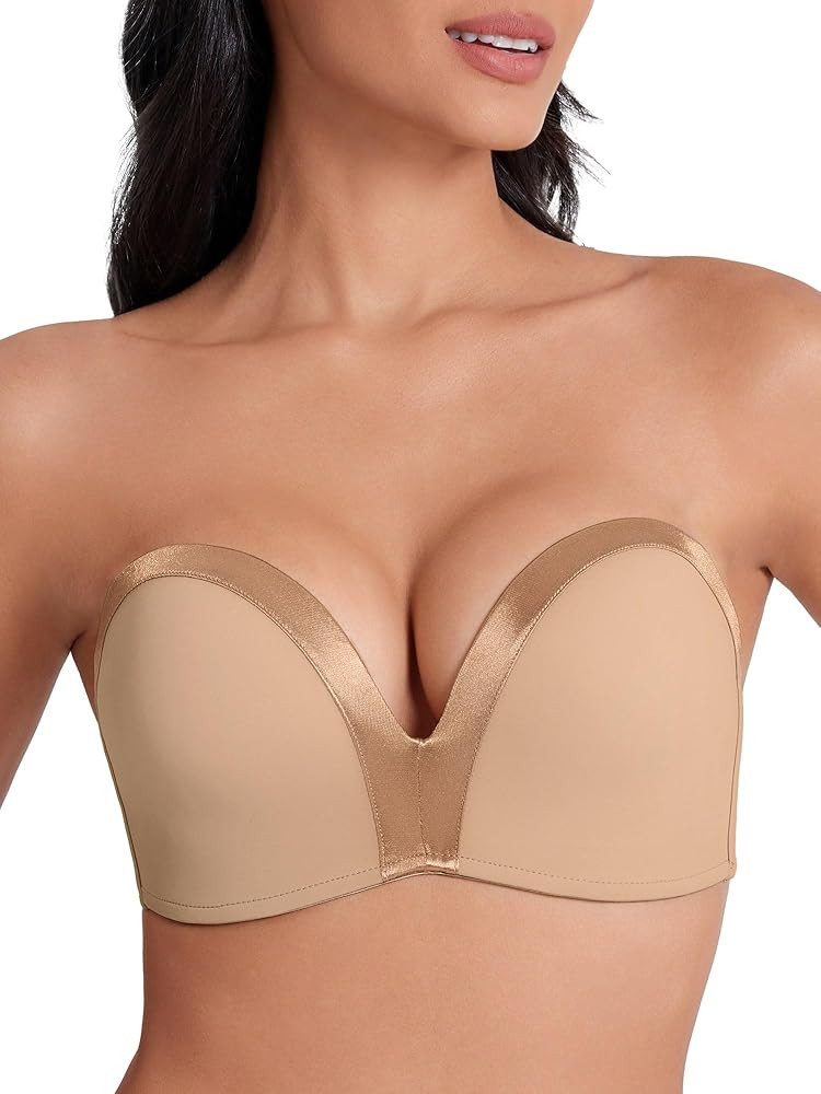 Women's Strapless Bra Push Up Lightly Padded Wireless Bandeau Bras Non-Slip Silicone Smoothing Co... | Amazon (US)