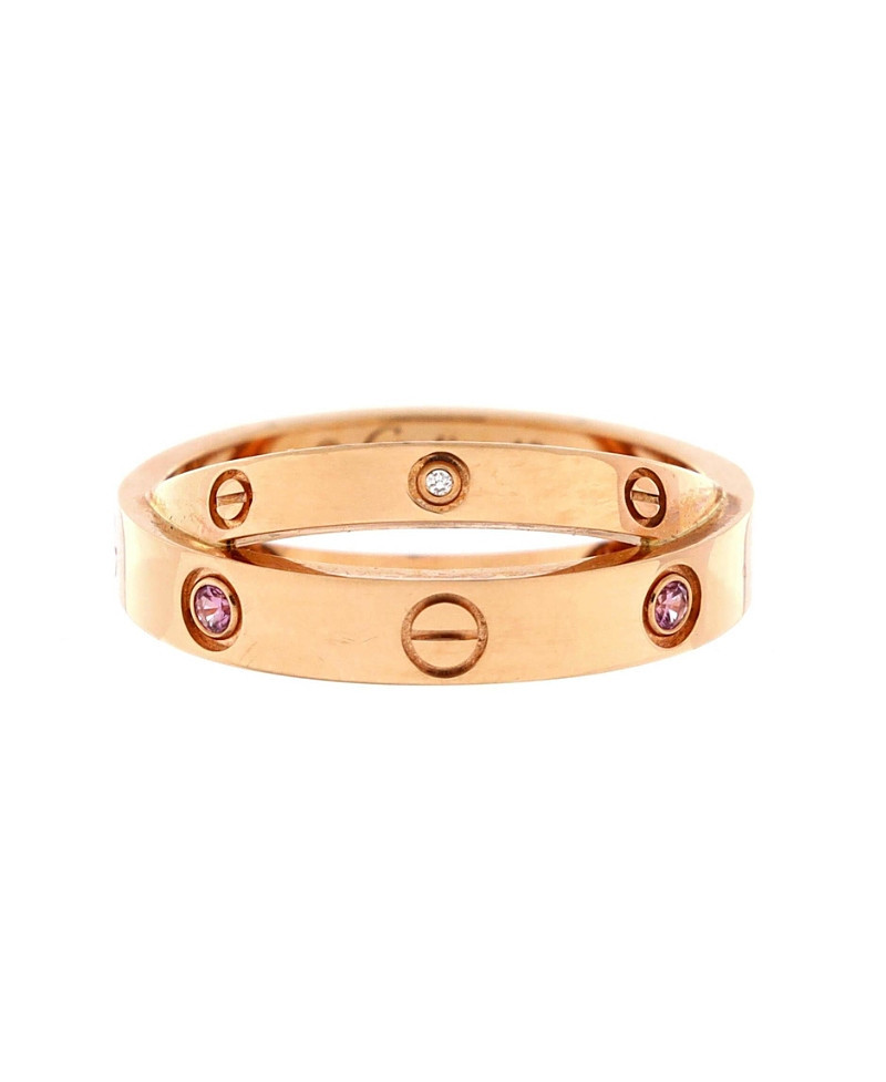 Pre-Owned Cartier Love Double Ring 18K Rose Gold with Pink Sapphires and Diamonds | Bloomingdale's (US)